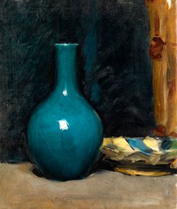 Natura morta con vaso blu e panno piegato, fine 1880